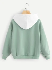 Letter Embroidered Kangaroo Pocket Hoodie - Mint Green - View 2