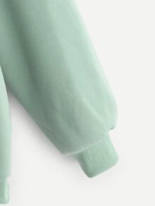 Letter Embroidered Kangaroo Pocket Hoodie - Mint Green - View 3