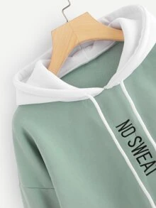 Letter Embroidered Kangaroo Pocket Hoodie - Mint Green - View 4
