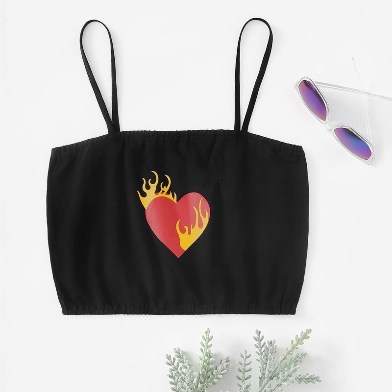 

Heart Print Cami Top, Black