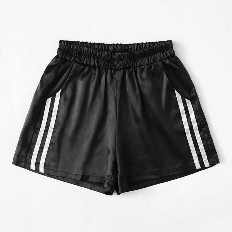 

Elastic Waist Striped Shorts, Black
