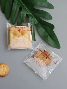 100pcs Biscuit Self-Sealing Bag, Lace & Bow Print Packaging Bag