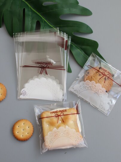 حقيبة بسكويت ذاتية الغلق، حقيبة تغليف مطبوعة من الدانتيل والقوس 100 قطعة