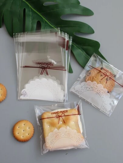 حقيبة بسكويت ذاتية الغلق، حقيبة تغليف مطبوعة من الدانتيل والقوس 100 قطعة