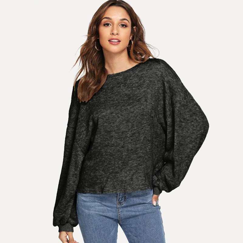 

Dropped Shoulder Solid Sweater, Black