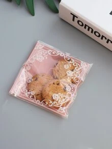 100入組塑料透明包裝袋，玫瑰花蕾紋路印花，方形烘焙口袋用於餅幹婚禮派對禮物袋 - 彩色 - 查看 3