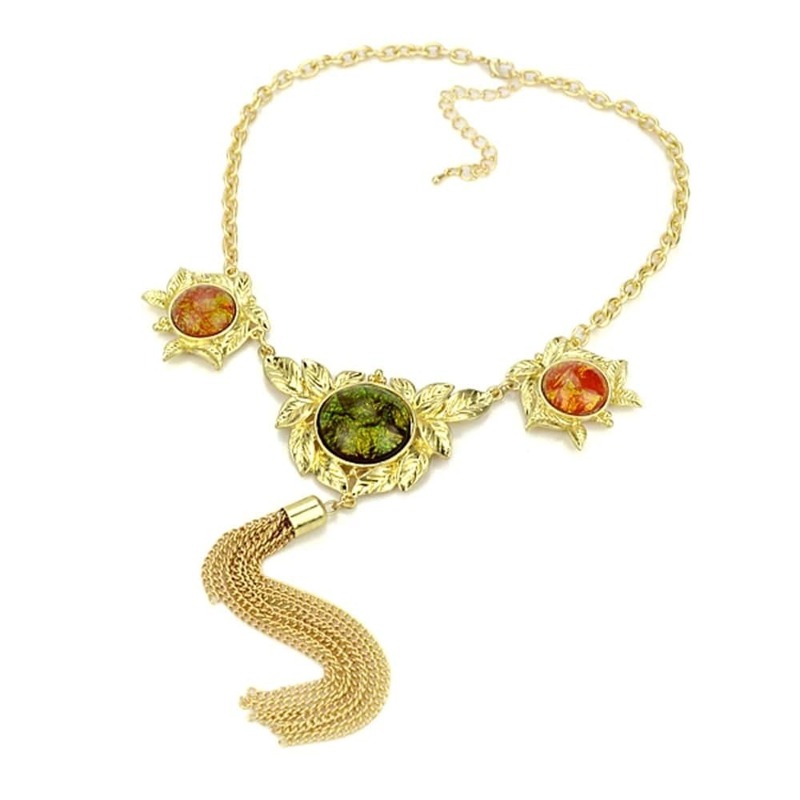 

Yellow Multicolor Fringed Necklace, Colorful