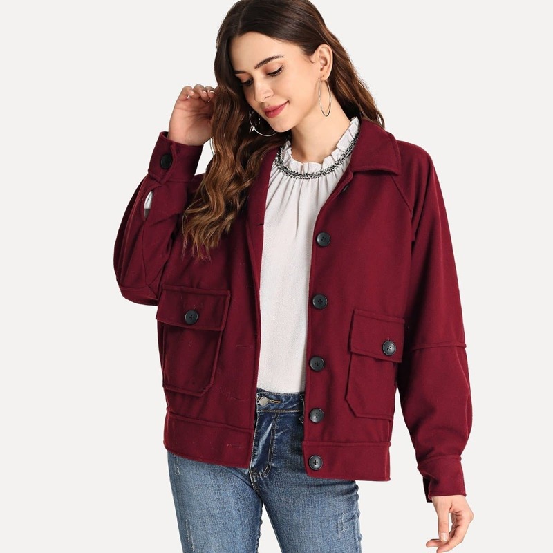 

Solid Dual Pocket Jacket, Burgundy