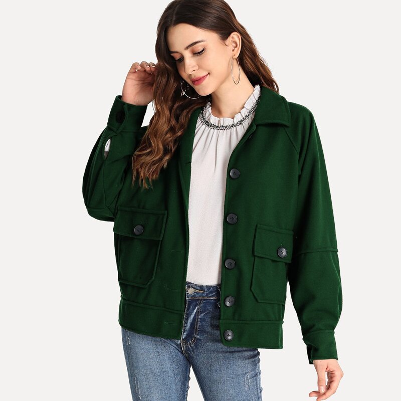 

Solid Dual Pocket Jacket, Green