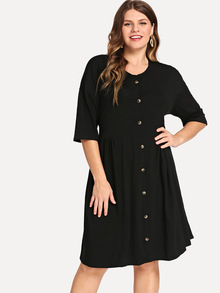 Plus Button Front Smock Dress