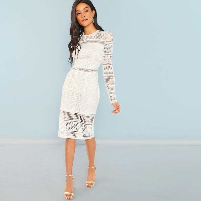 

Guipure Lace Overlay Bodycon Dress, White