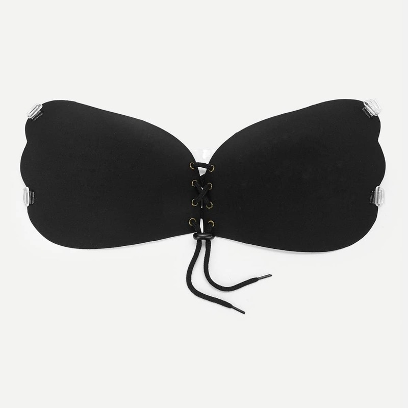 

Plus Self Adhesive Lace-Up Bra, Black