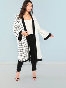 Plus Contrast Trim Grid Duster Coat