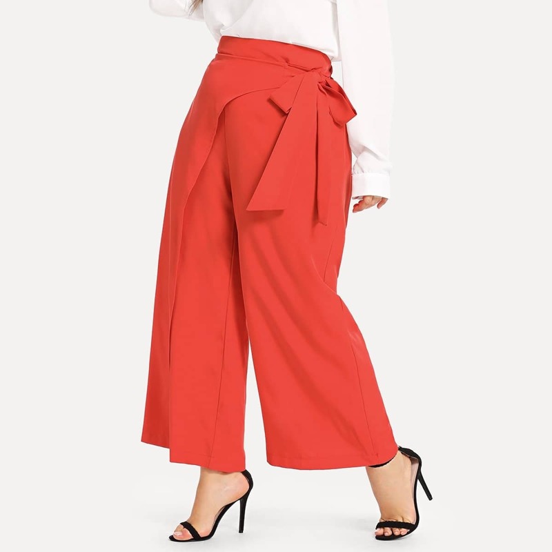 

Plus Tie Waist Wide Leg Pants, Red