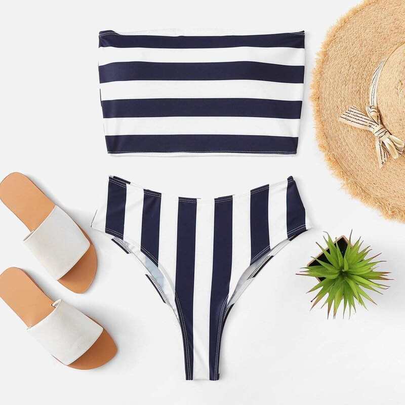 

Random Pattern Bandeau Bikini Set, Multicolor