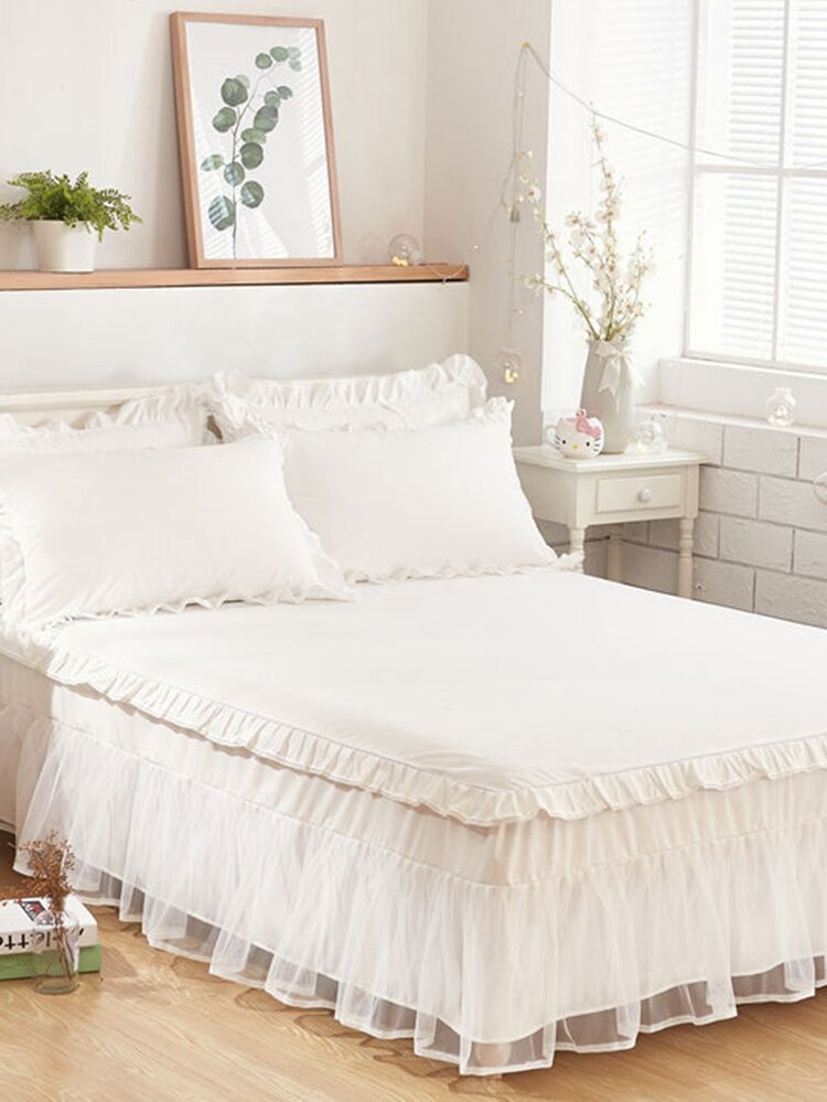 Solid Contrast Lace Sheet Set - White - View 2