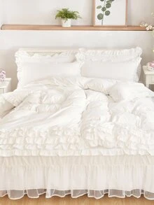 Solid Contrast Lace Sheet Set - White - View 1