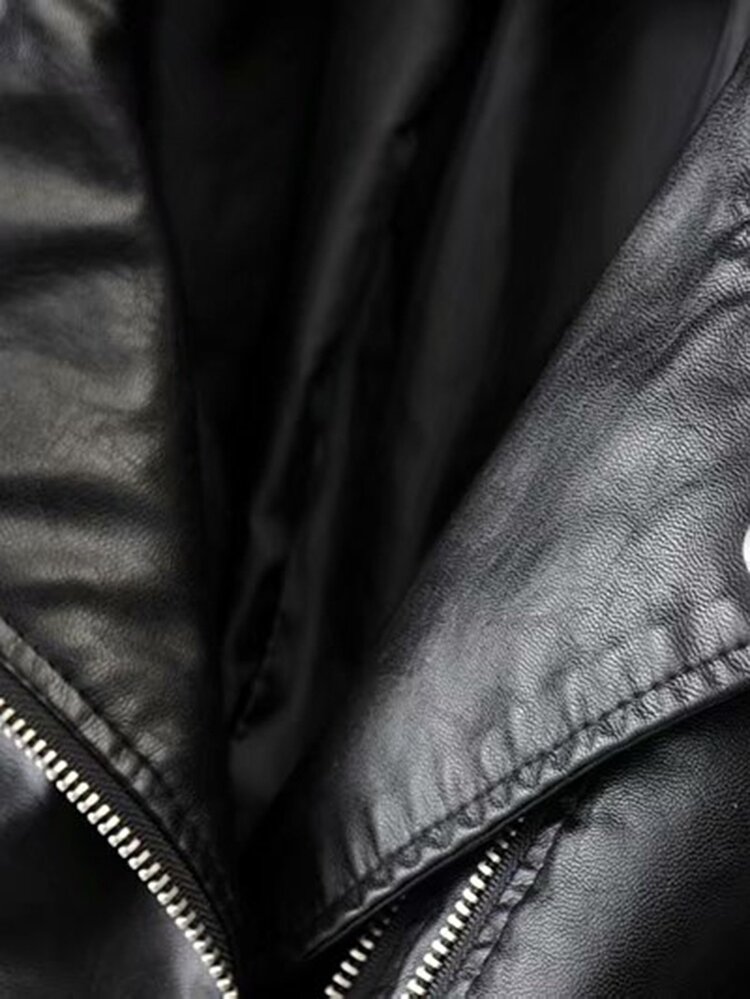 Fusk läderbikerjacka - Svart - Visa 5