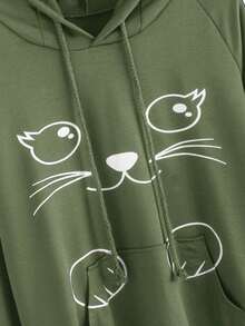 contrast cat ear cartoon print hoodie