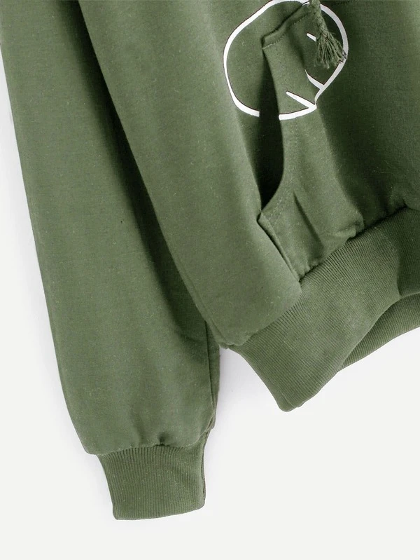 contrast cat ear cartoon print hoodie