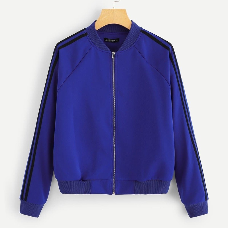 

Striped Sleeve Bomber Jacket, Blue