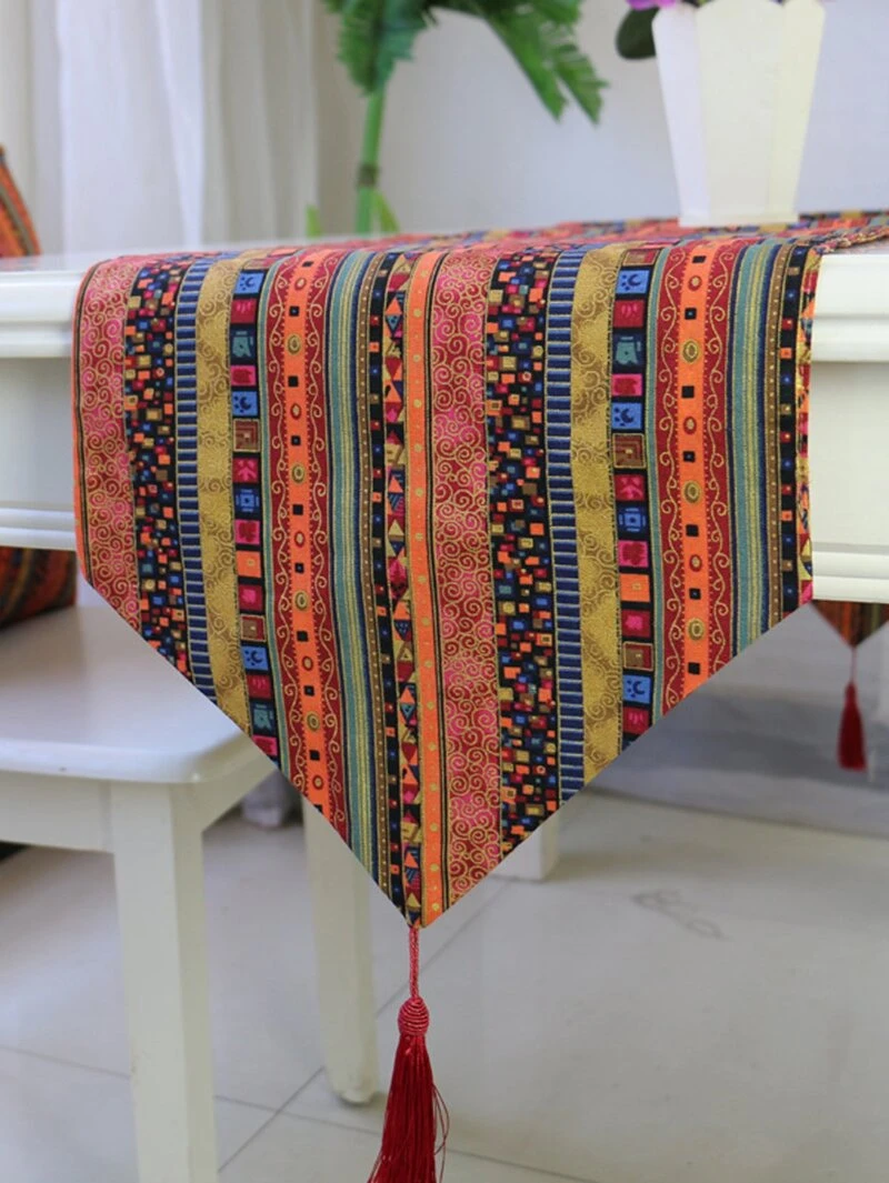 Aztec Print Tassel Table Runner Romwe