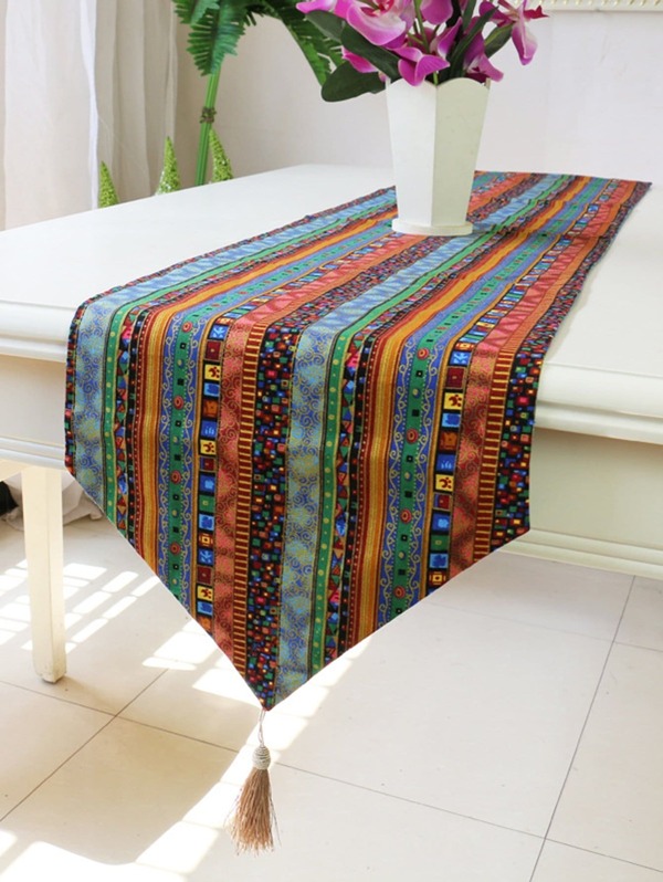 Aztec Print Tassel Table Runner Shein
