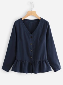 Single Breasted Ruffle Hem Blouse