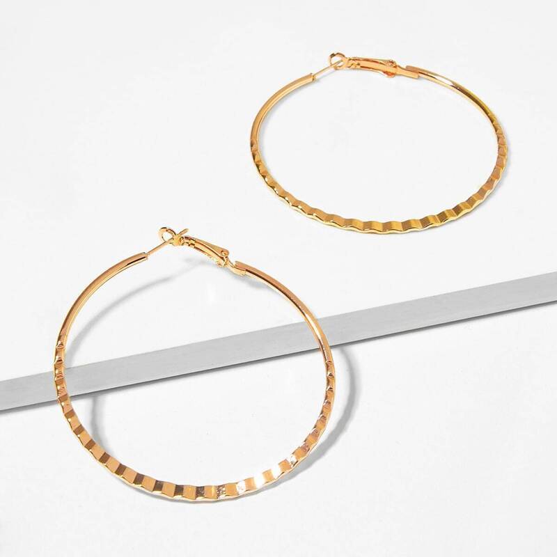 

Waved Detail Oversize Hoop Earrings 1pair, Gold