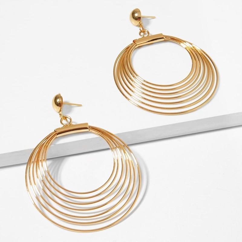 

Multi Layered Hoop Drop Earrings 1pair, Gold