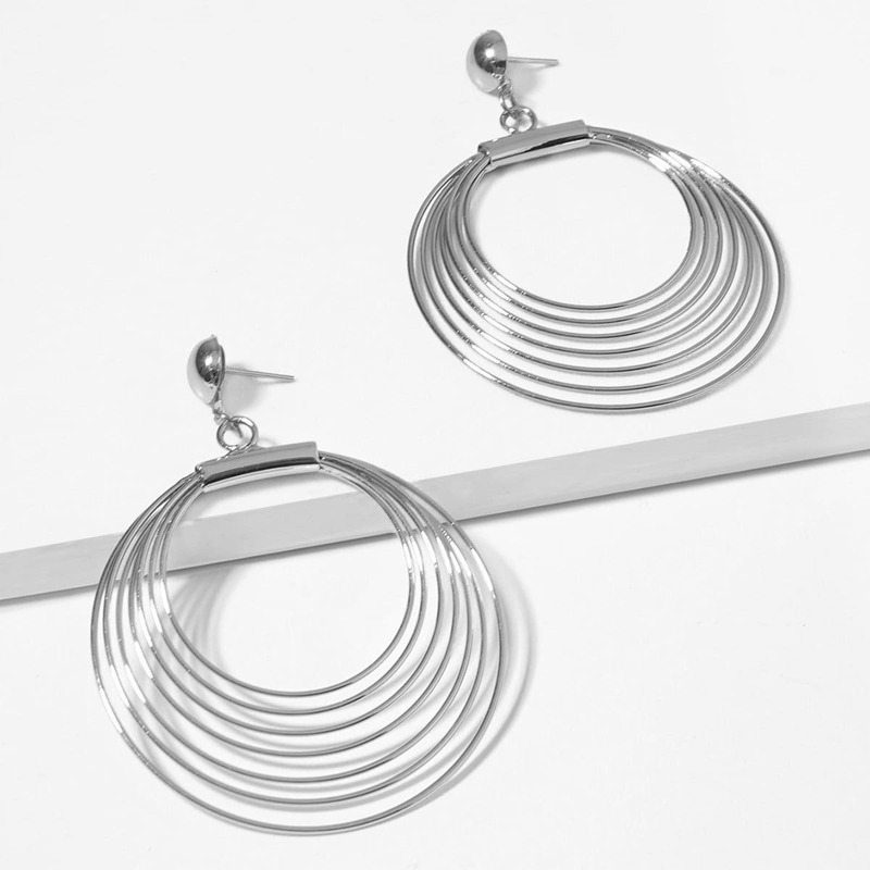 

Multi Layered Hoop Drop Earrings 1pair, Silver