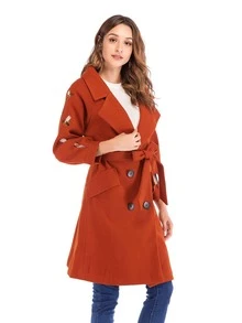 Double Breasted Embroidered Coat - Red - View 6