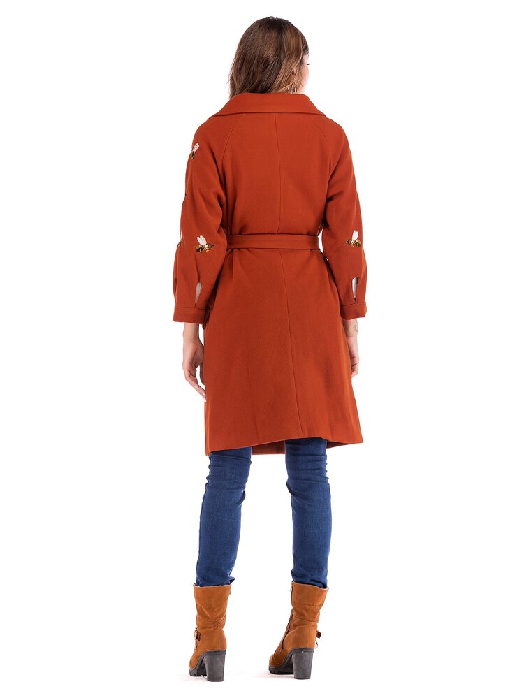 Double Breasted Embroidered Coat - Red - View 2