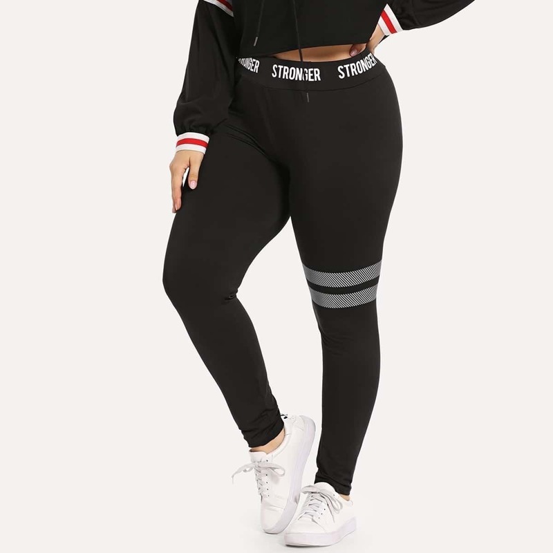 

Plus Varsity Stripe Letter Print Leggings, Black
