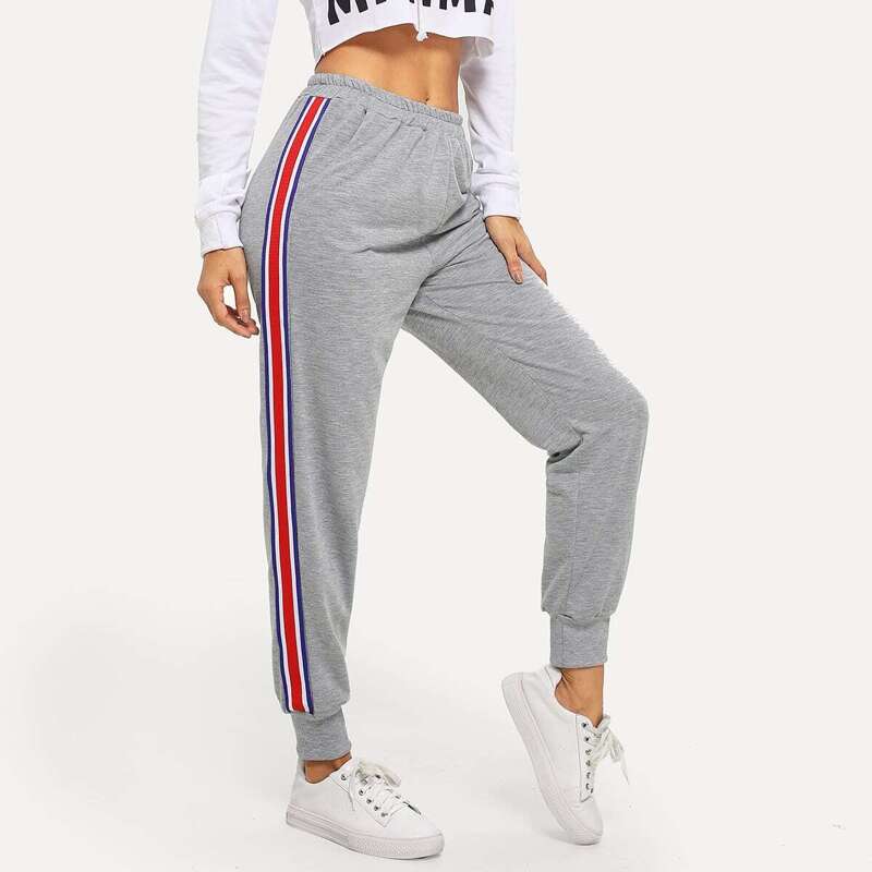 

Striped Tape Side Pants, Grey