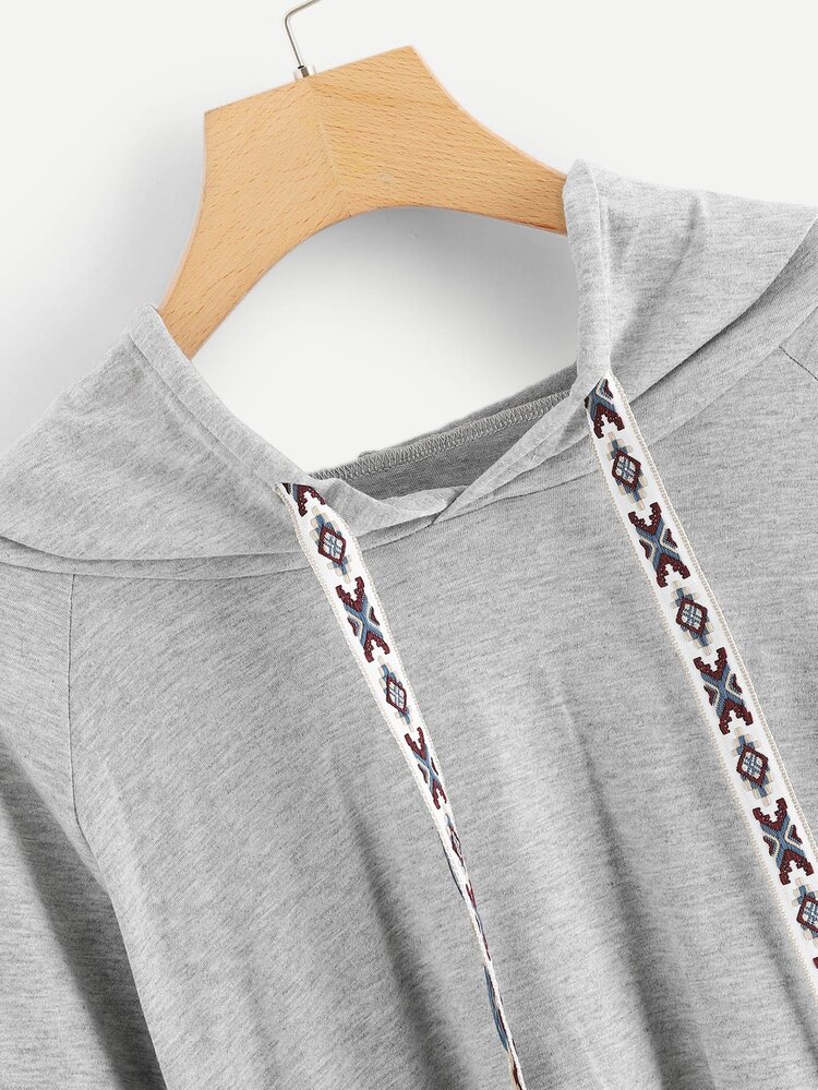 Plus Drawstring Top With Pants - Light Grey - View 3