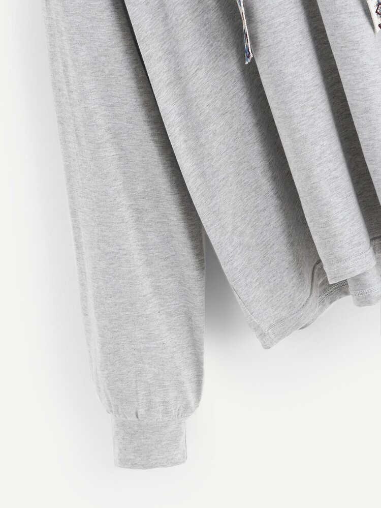 Plus Drawstring Top With Pants - Light Grey - View 4