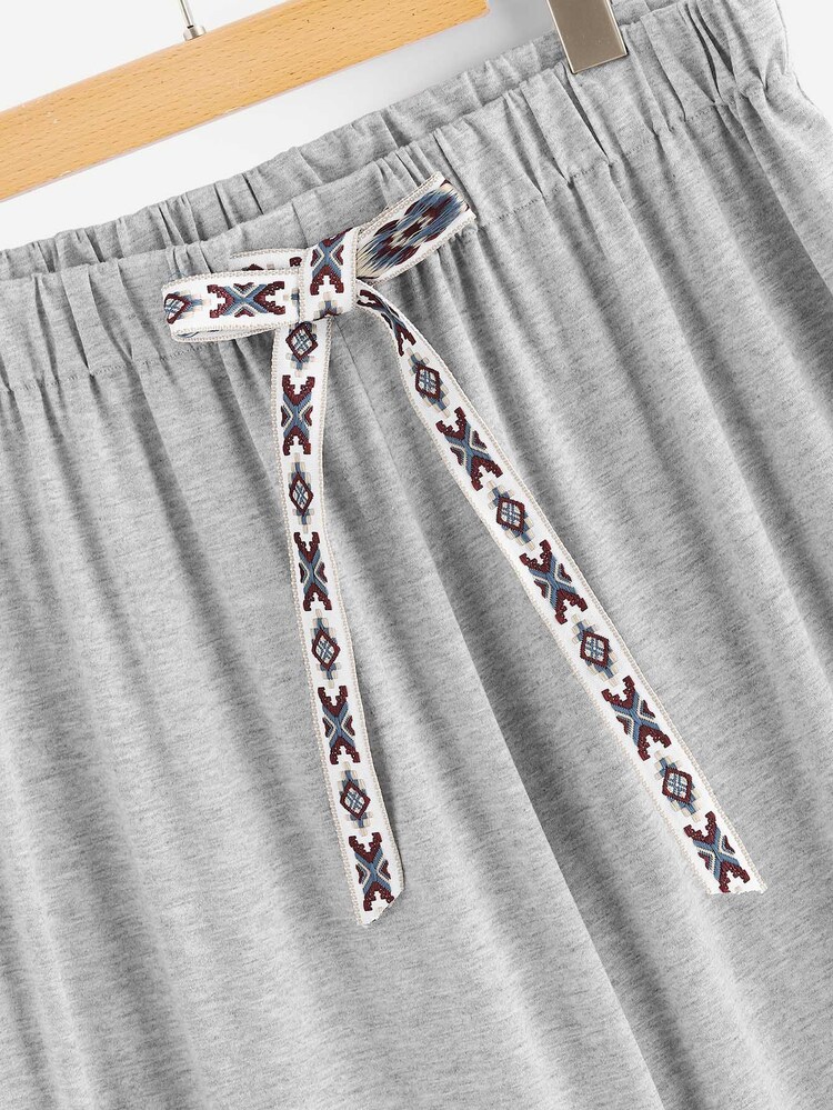 Plus Drawstring Top With Pants - Light Grey - View 6