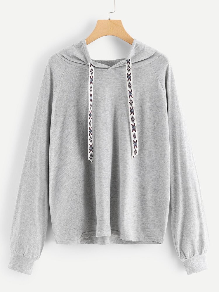 Plus Drawstring Top With Pants - Light Grey - View 8