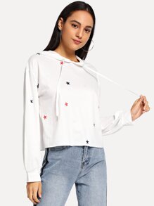 Star Print Drawstring Hoodie