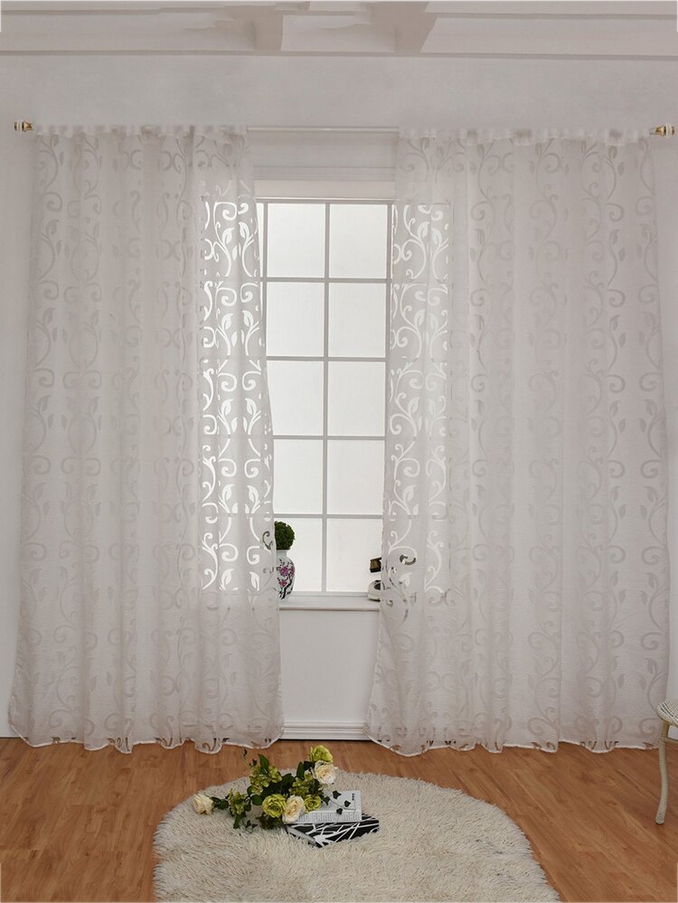 Floral Design Eyelet Sheer Curtain 1pc - White - View 2