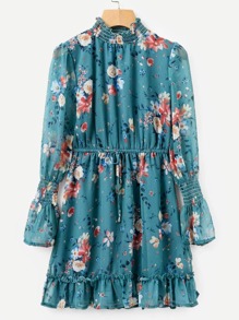 Random Florals Ruffle Hem Dress