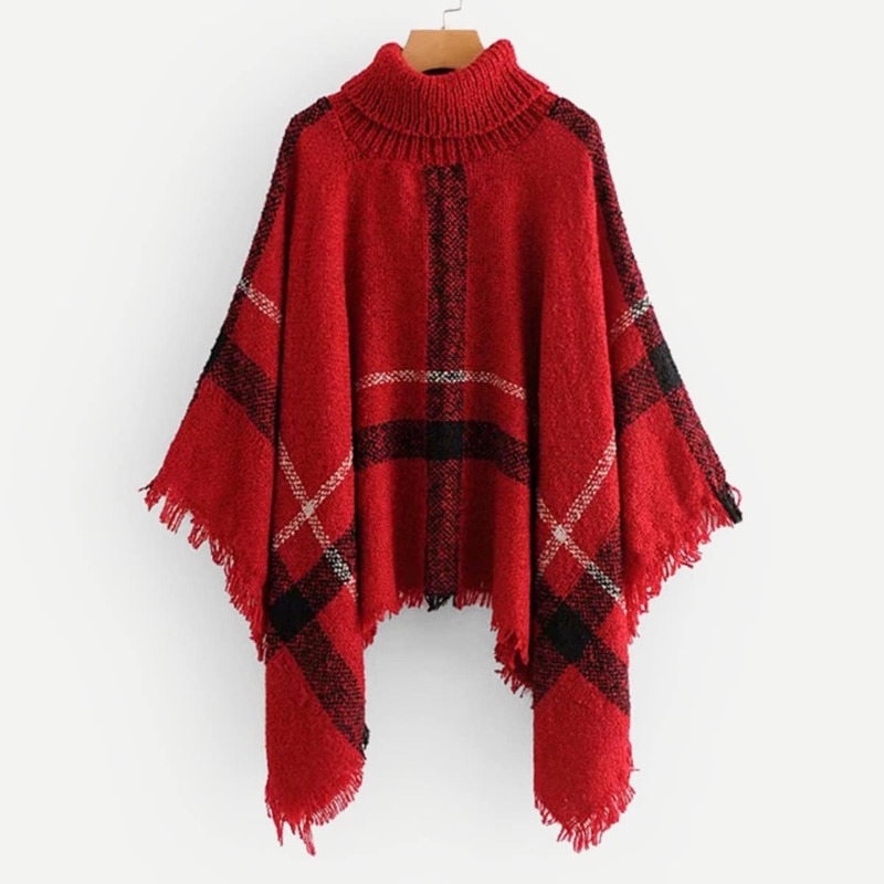 

Raw Hem Poncho New Year Sweater, Red