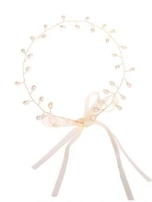 仿珍珠装饰发带 优雅婚礼头饰 绿色草地 情人节配饰 - 白色 - 查看 4
