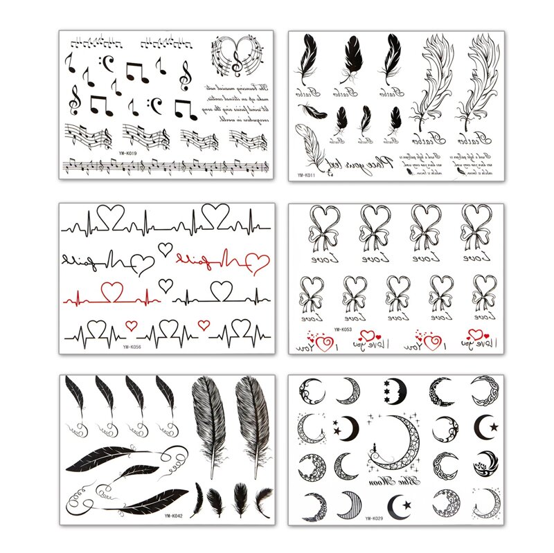 

Mixed Shaped Tattoo Sticker 6pcs, Multicolor