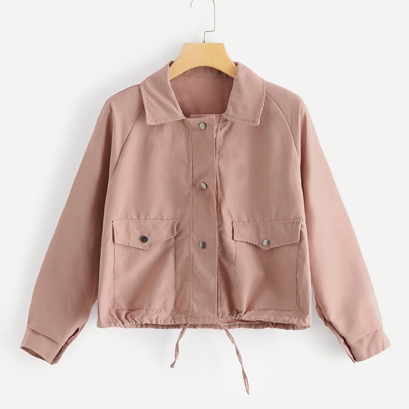 

Button Detail Drawstring Hem Jacket, Pink