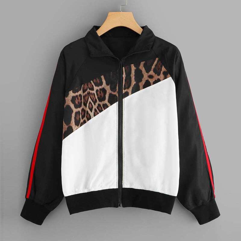 

Contrast Leopard Zip Jacket, Multicolor