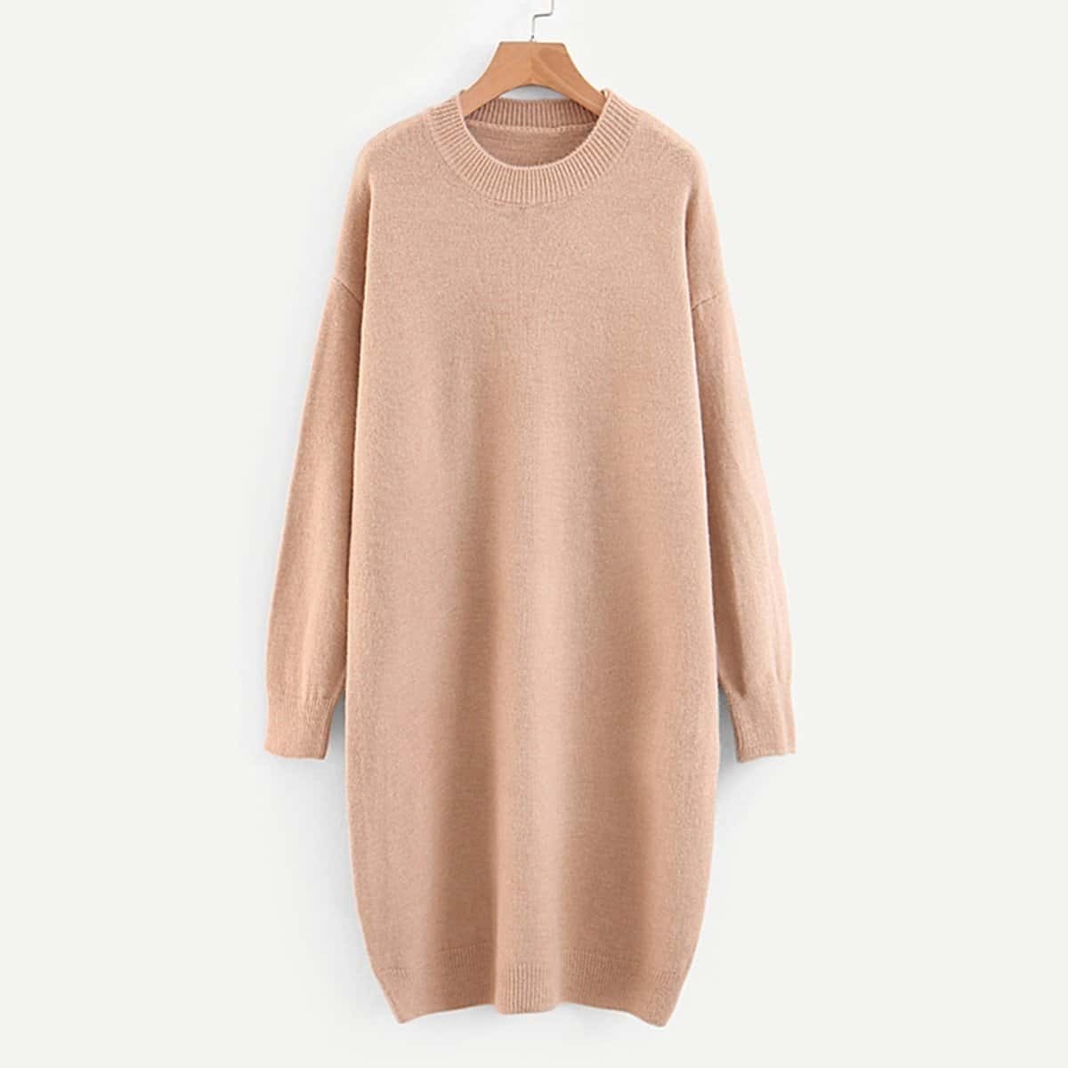 

Solid Drop Shoulder Sweater Dress, Nude