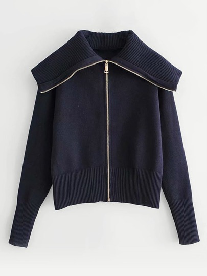 Rib Hem Zipper Sweater Coat