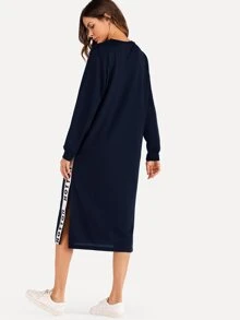 Vestido tipo sudadera con bandas laterales en contraste - Azul Marino - Ver 2